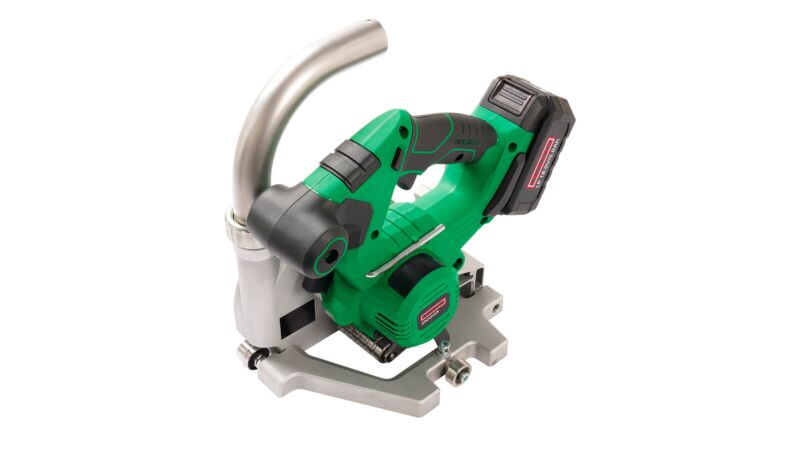 Leister GROOVER 500-LP 167.451 battery powered with 3.5mm Parabolic TCT Blade for Vinyl Floor Welding (no bag, side image)