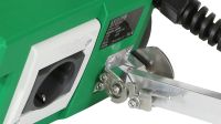 Leister MINIFLOOR 230v Drive Unit 154.330 for automatic floor laying welder close up of power socket & guide roller attachment
