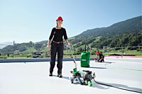 Leister VARIMAT 700 230V 3680W 173.180 automatic roof welder job site application 6 with rolling transport case