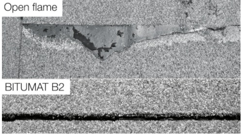BITUMAT B2 flameless welding machine seam comparison with torch welding