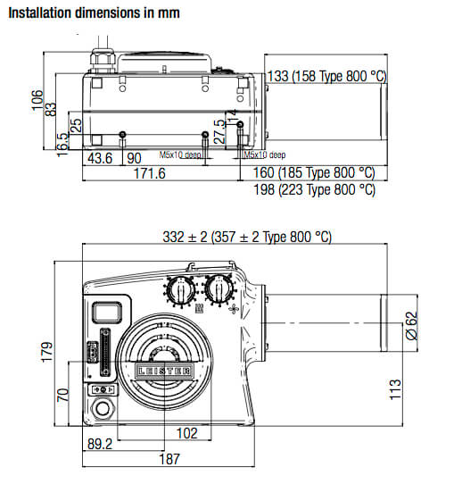 HOTWIND Hot Air Blower Installation Dimensions