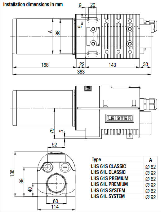 LHS61 Installation Dimensions